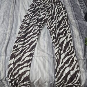 SHEIN Brown and White Zebra Print Wide Leg Pants